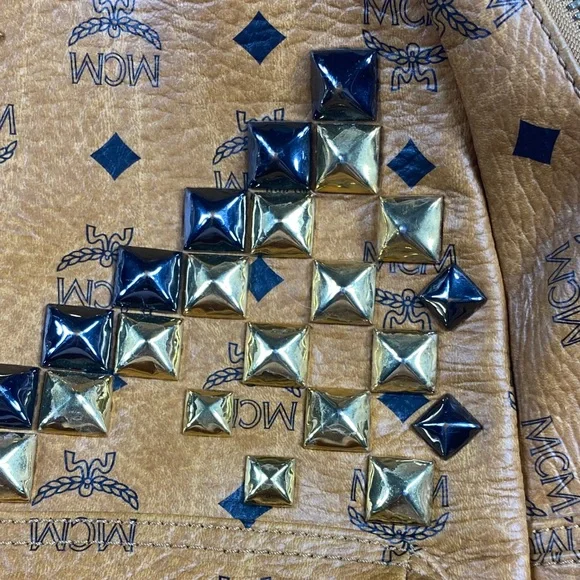MCM Tan and Gold Studded Backpack - Picture 3 of 16